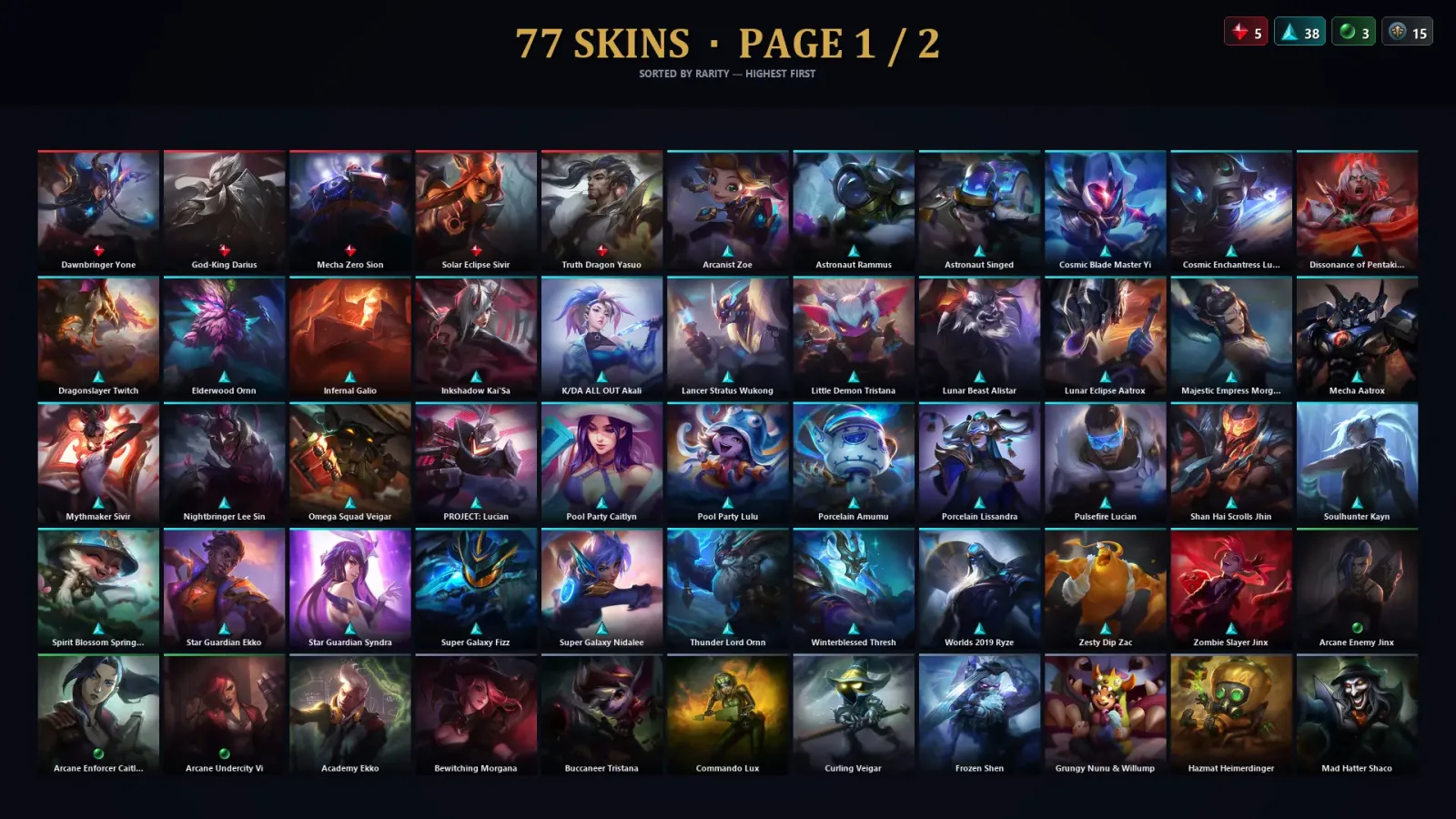 [LoL] | TR | Level 245 | Platinum IV | 171 Champions | 77 Skins | 15,399 BE