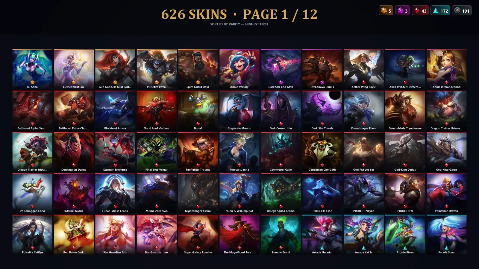 [LoL] | EUW | Level 162 | 156 Champions | 626 Skins — LoL account