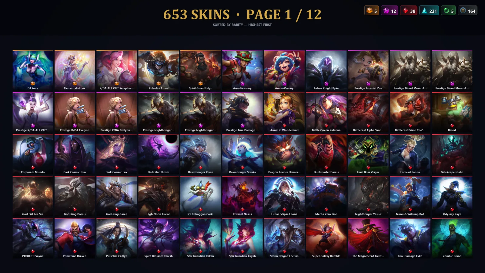 [LoL] | EUW | Level 500 | 173 Champions | 653 Skins | 34,628 BE