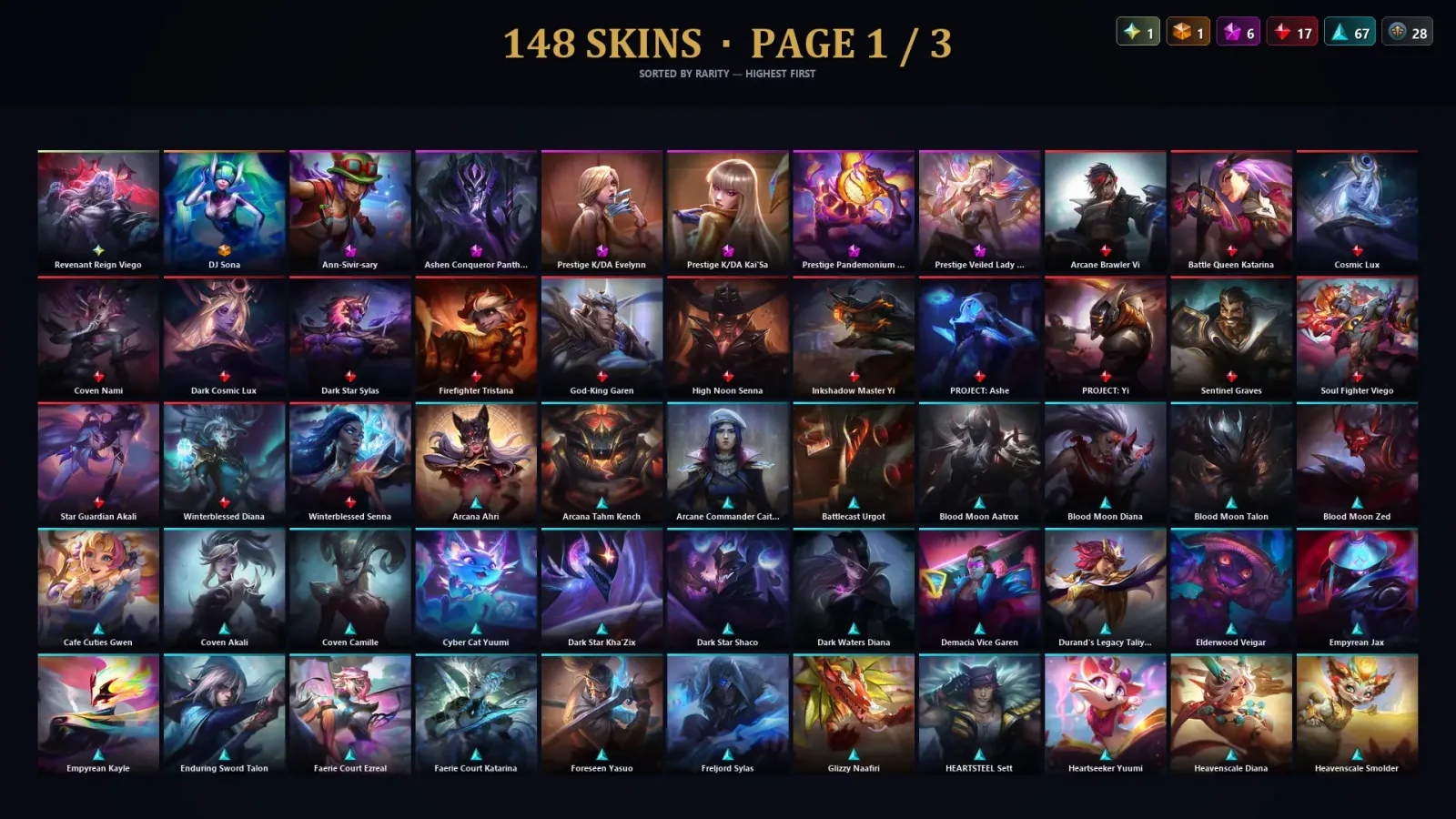 [LoL] | TR | Level 260 | Diamond I | 172 Champions | 148 Skins | 13,522 BE — LoL account