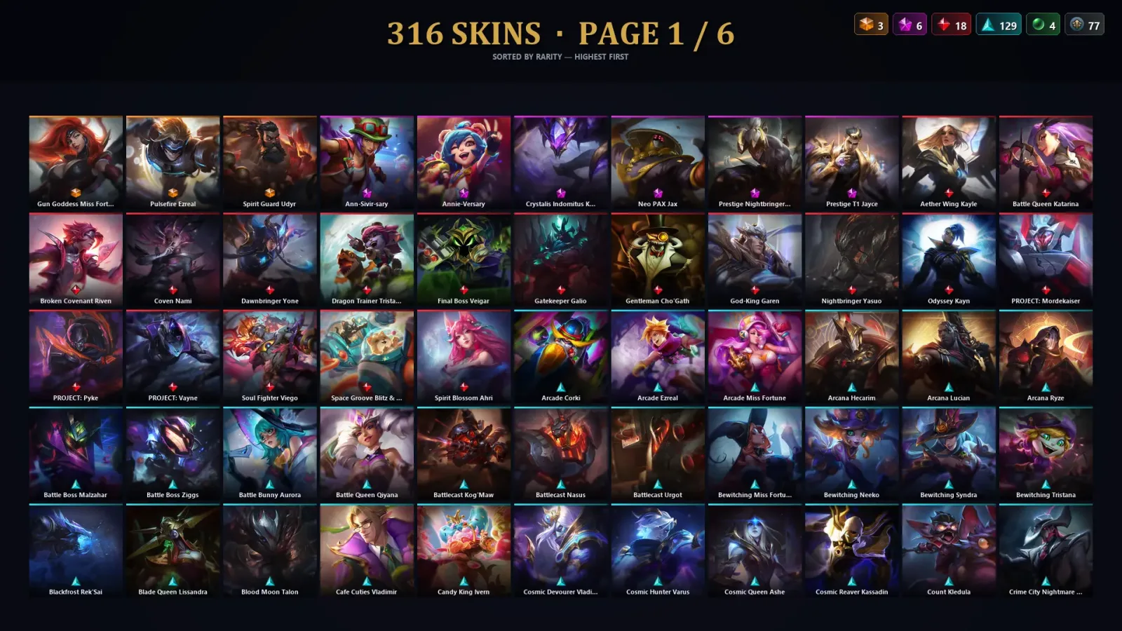 [LoL] | NA | Level 500 | 173 Champions | 316 Skins | 346,030 BE