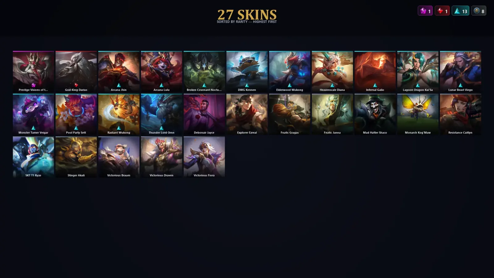 [LoL] | TR | Level 70 | Platinum III | 169 Champions | 27 Skins