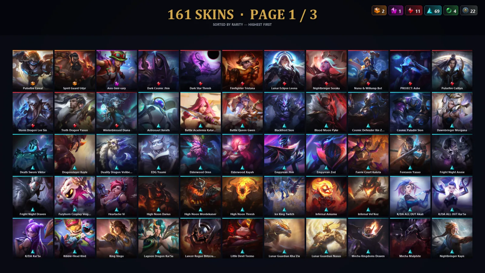 [LoL] | TR | Level 355 | Gold III | 172 Champions | 129 Skins | 143,904 BE
