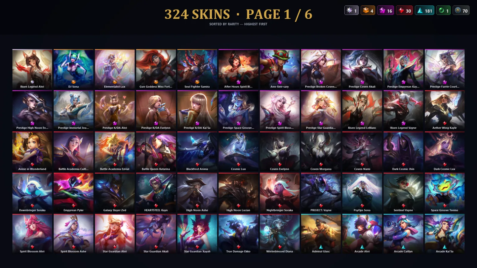 [LoL] | TR | Level 500 | Emerald II | 156 Champions | 324 Skins