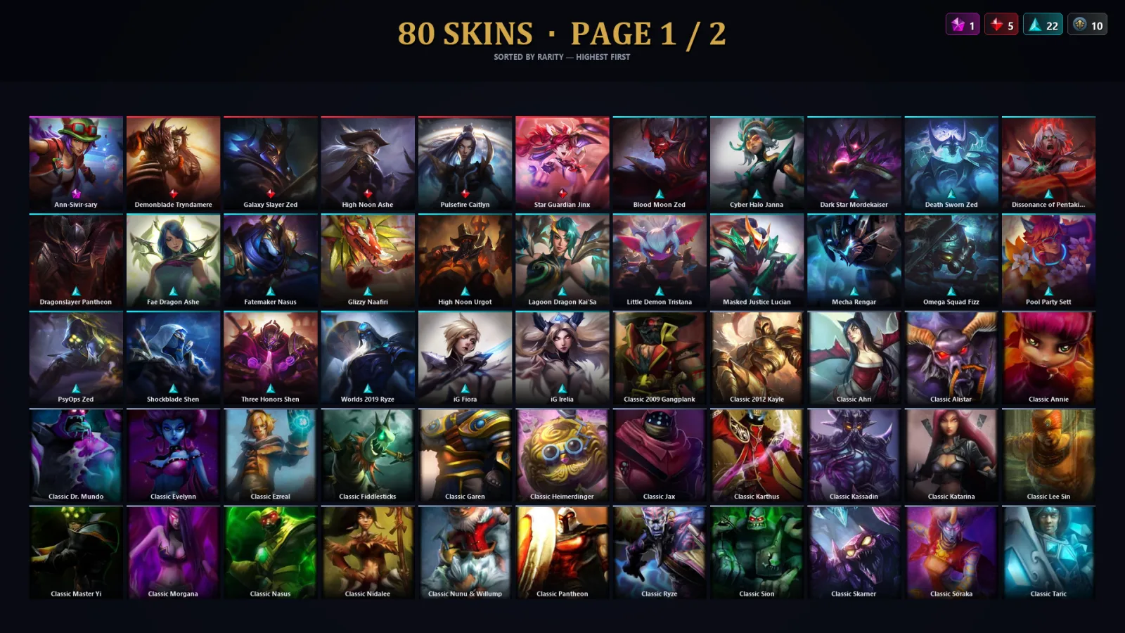 [LoL] | TR | Level 121 | Platinum I | 173 Champions | 80 Skins | 10,963 BE