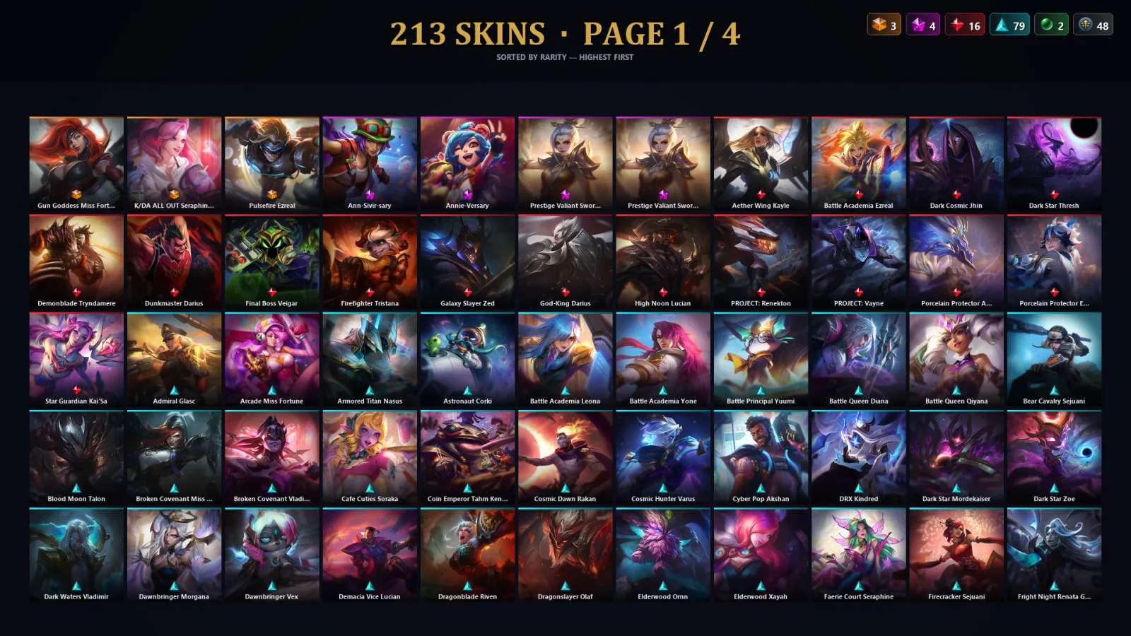 [LoL] | NA | Level 500 | 172 Champions | 213 Skins | 212,465 BE