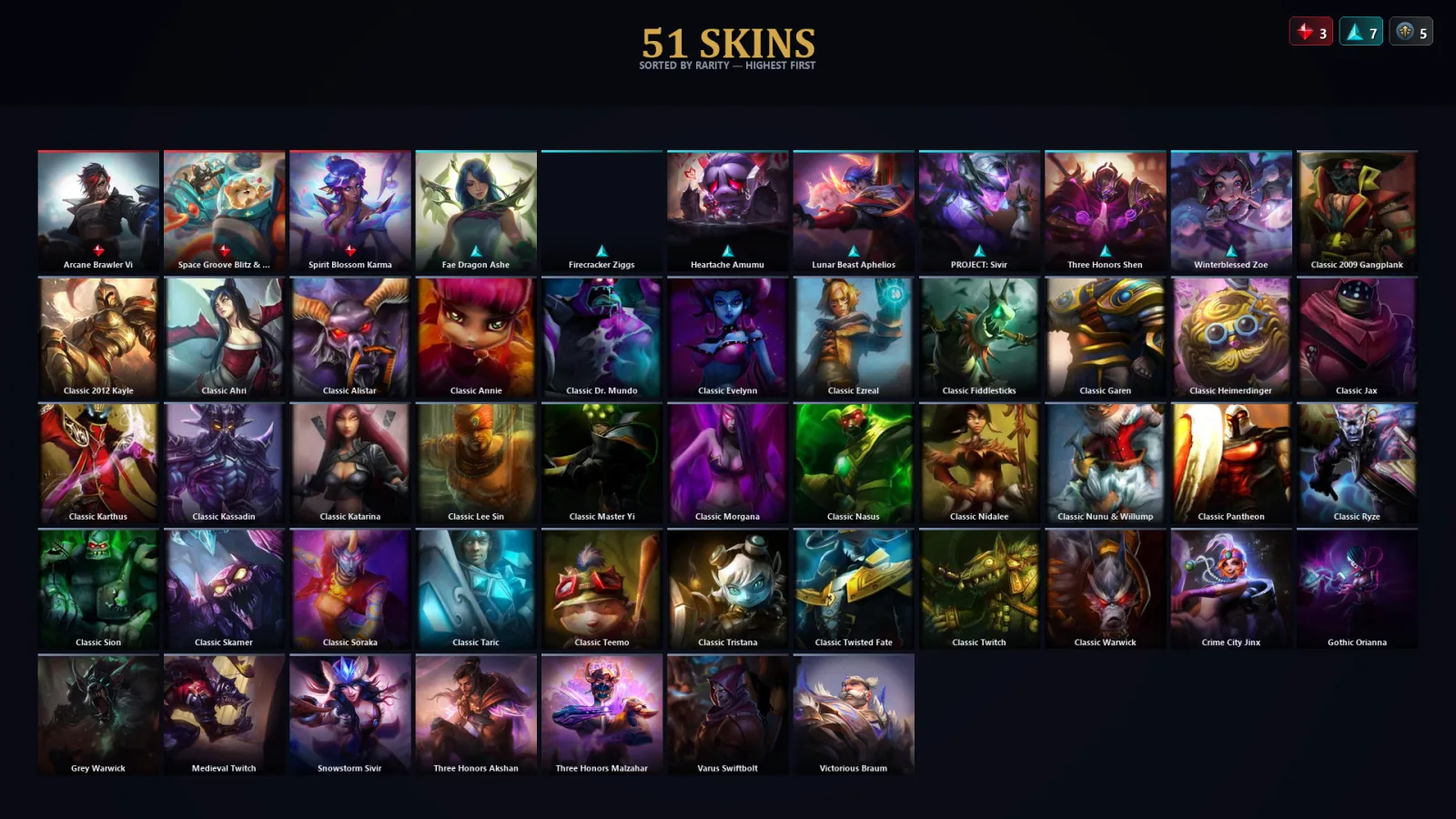 [LoL] | EUW | Level 53 | Diamond IV | 70 Champions | 51 Skins | 16,385 BE
