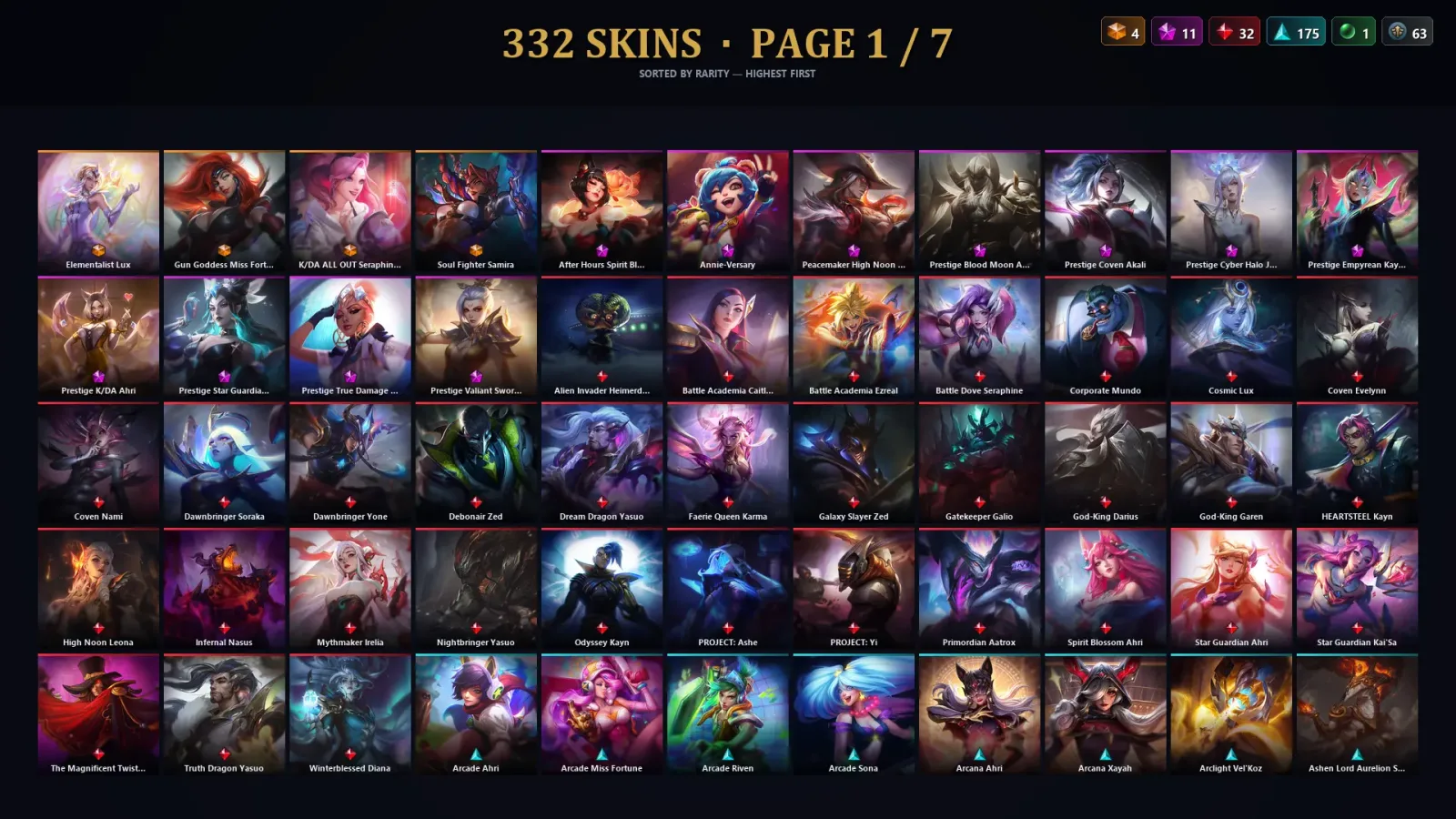 [LoL] | TR | Level 500 | Emerald III | 164 Champions | 332 Skins | 20,995 BE — LoL account