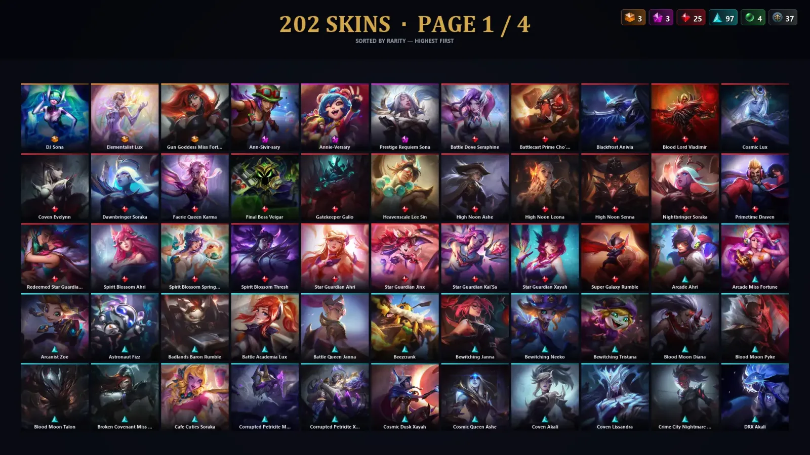 [LoL] | TR | Level 500 | Platinum I | 173 Champions | 202 Skins