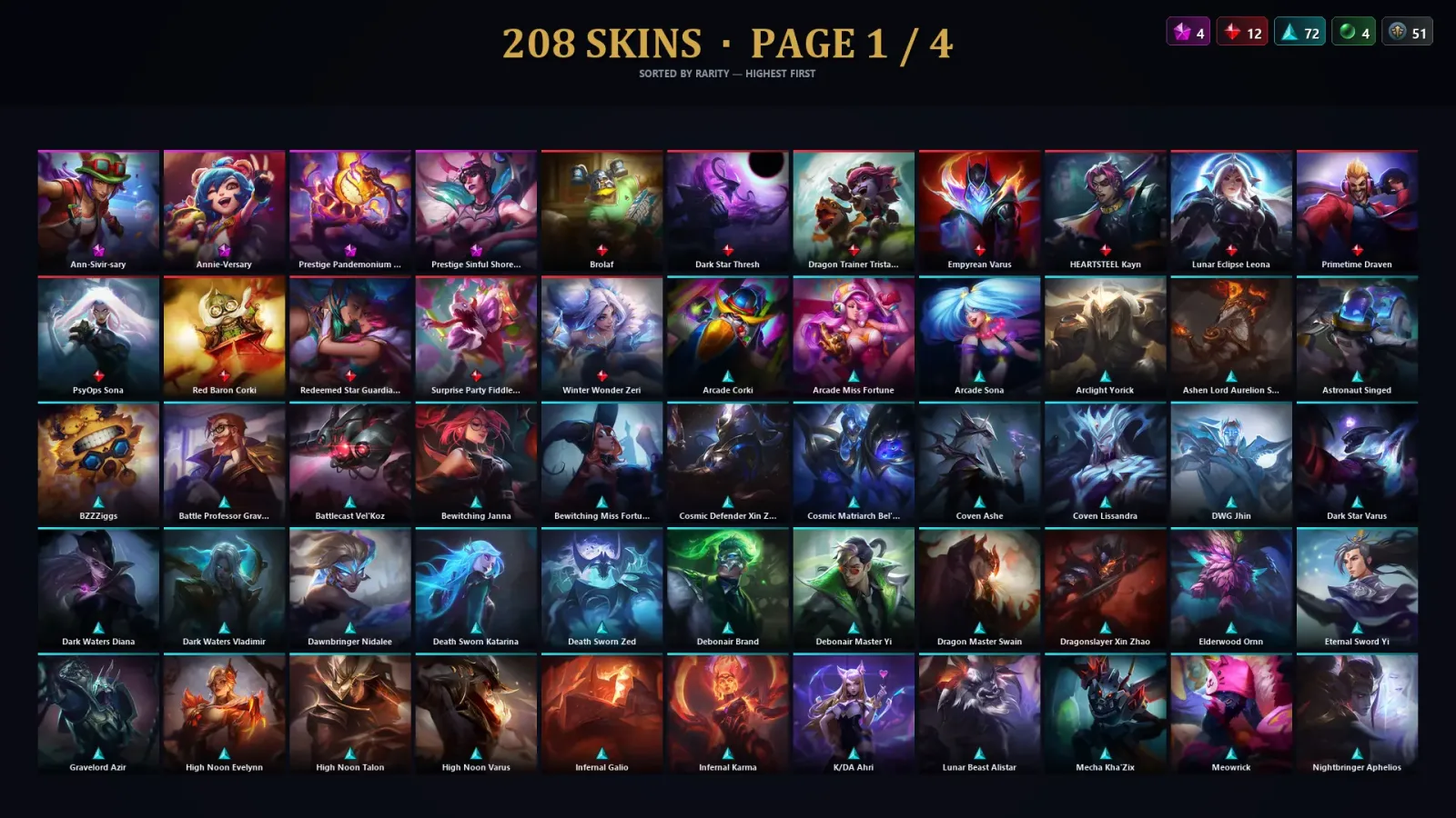 [LoL] | TR | Level 405 | Emerald IV | 173 Champions | 208 Skins | 51,481 BE