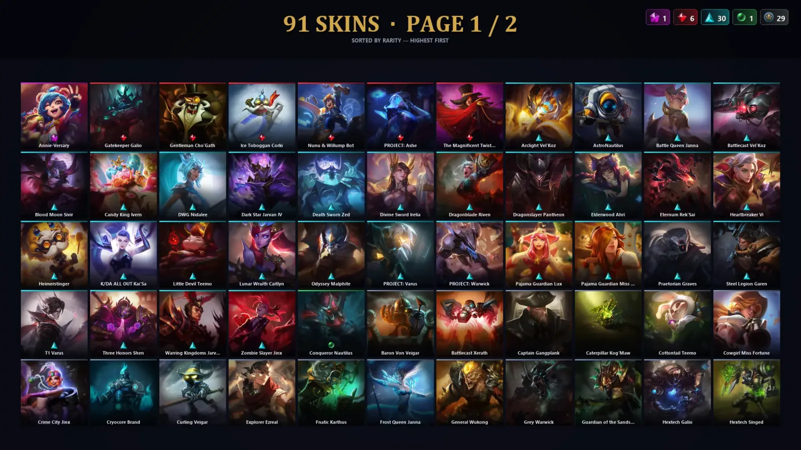 [LoL] | TR | Level 209 | Platinum III | 173 Champions | 91 Skins | 206,298 BE