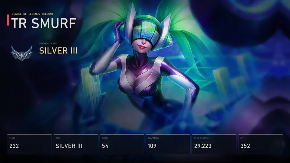 TR | DJ Sona | God Fist Lee Sin | Infernal Nasus | God-King Garen | God-King Darius | Nightbringer Yasuo | Silver III | 54 Skin | 109 Champion — main preview