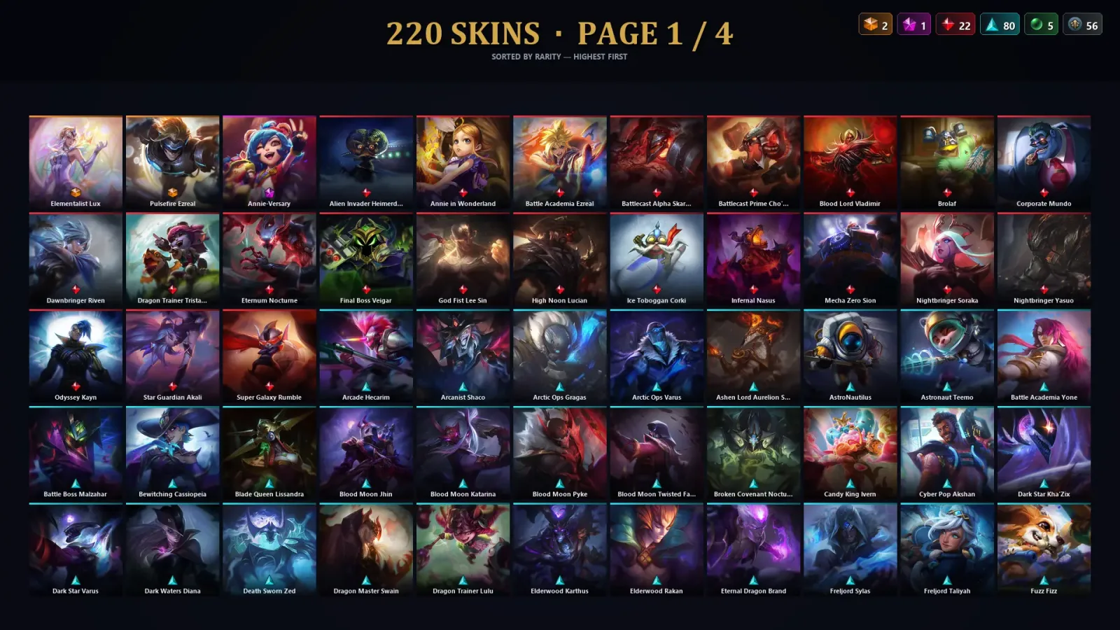 [LoL] | EUW | Level 420 | Silver I | 172 Champions | 220 Skins | 17,224 BE — LoL account