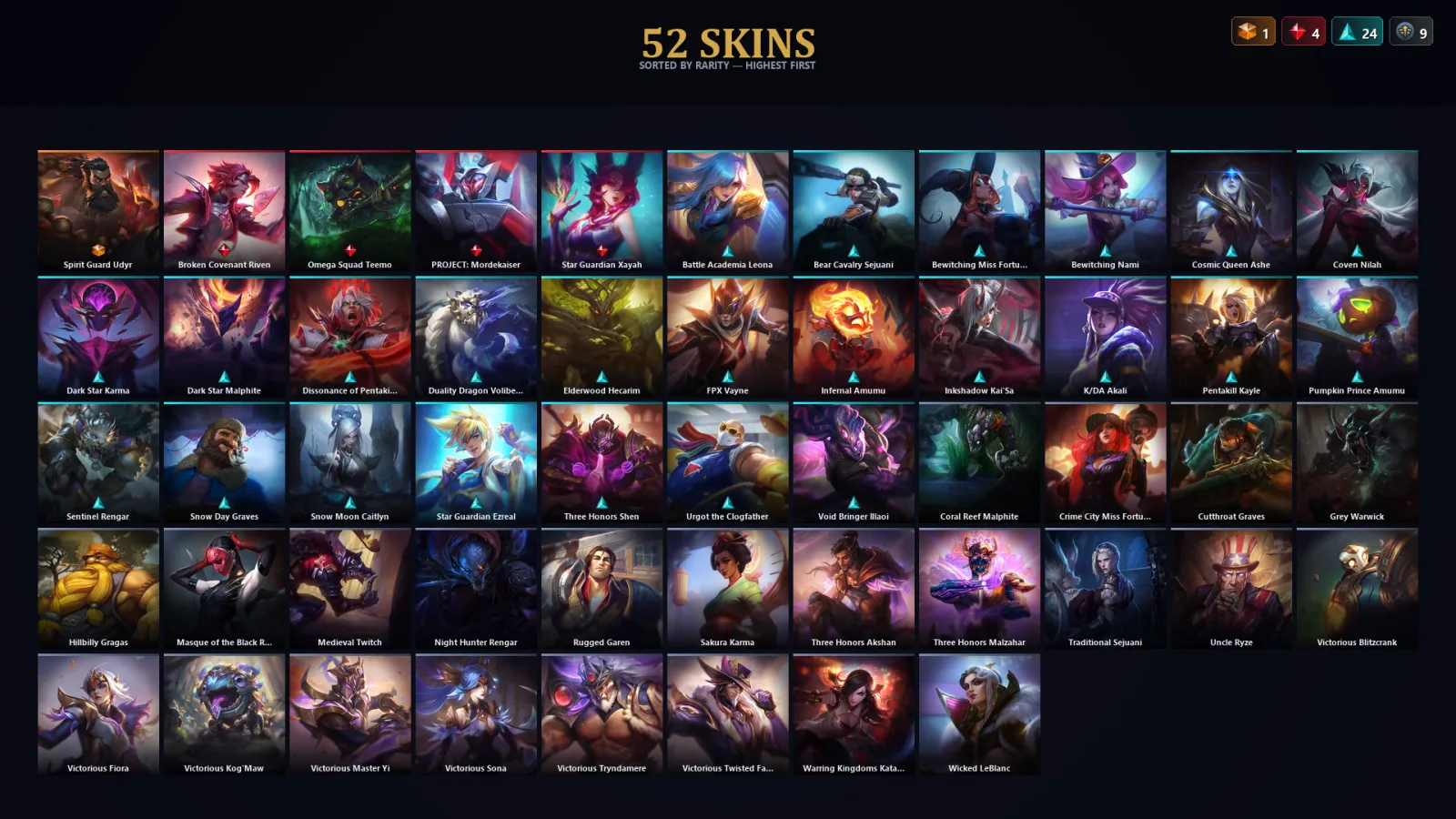 [LoL] | TR | Level 130 | Platinum III | 150 Champions | 52 Skins