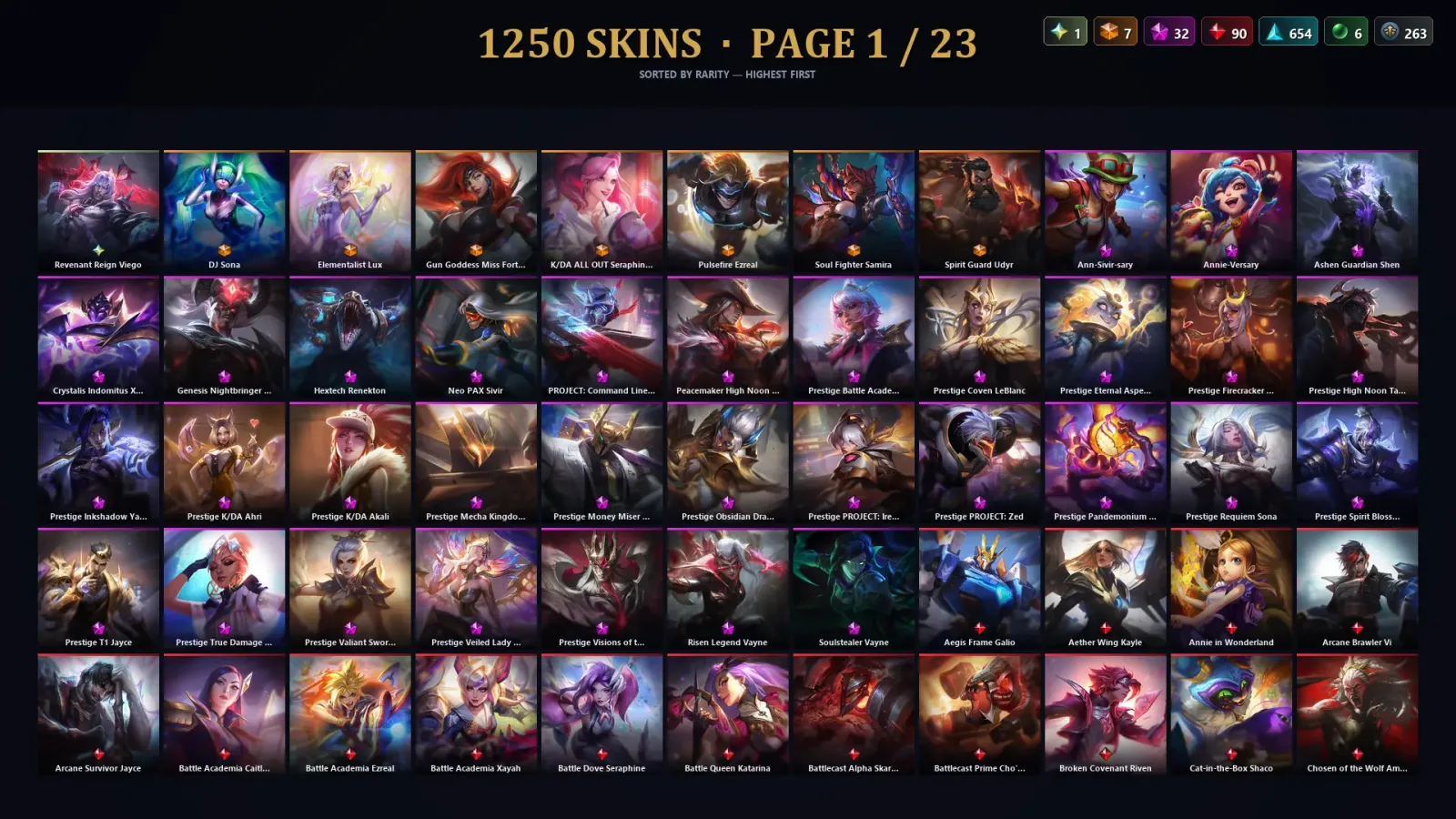 [LoL] | NA | Level 217 | 172 Champions | 1250 Skins | 118,587 BE — LoL account
