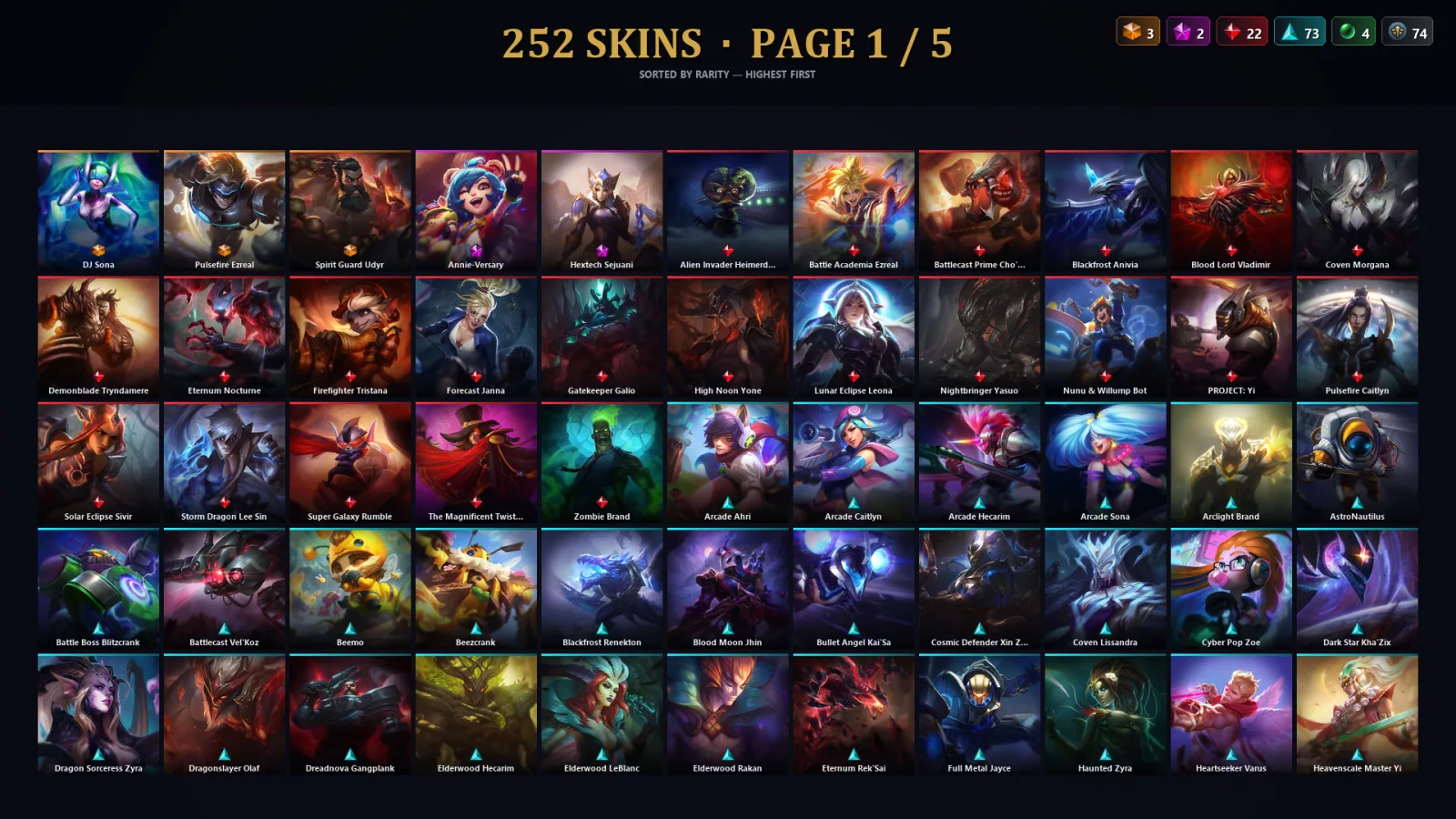[LoL] | TR | Level 290 | Gold IV | 173 Champions | 252 Skins | 159,325 BE