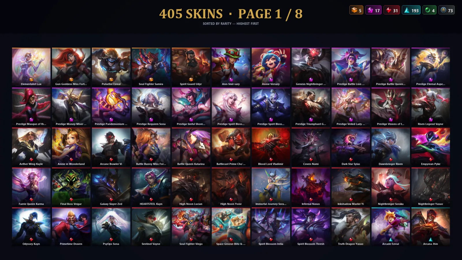 [LoL] | EUW | Level 500 | Gold IV | 173 Champions | 405 Skins | 42,149 BE