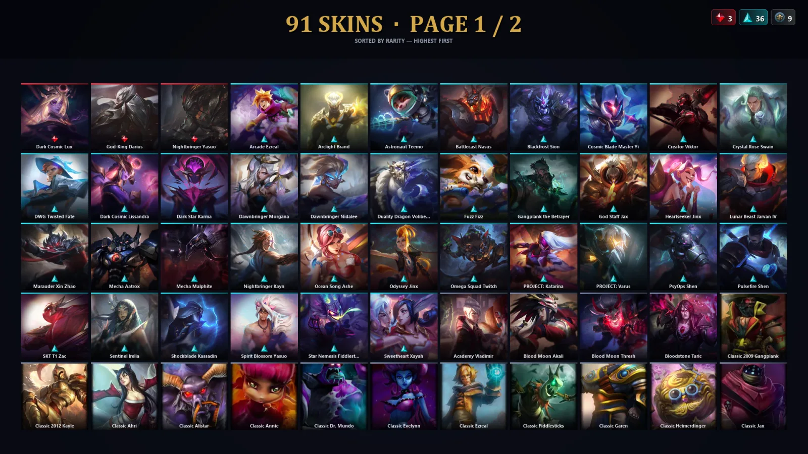 [LoL] | TR | Level 150 | 89 Champions | 91 Skins