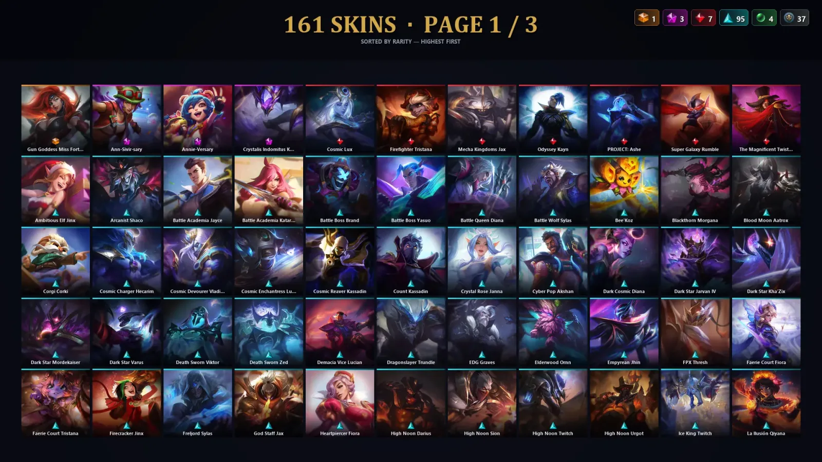 [LoL] | TR | Level 500 | Gold II | 173 Champions | 161 Skins | 83,892 BE
