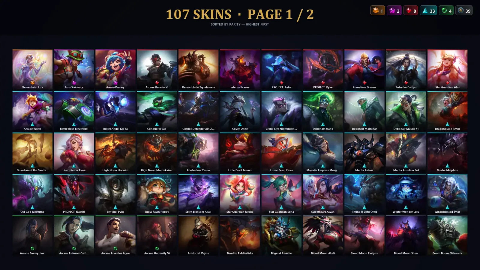 [LoL] | TR | Level 378 | Silver III | 173 Champions | 107 Skins | 191,437 BE