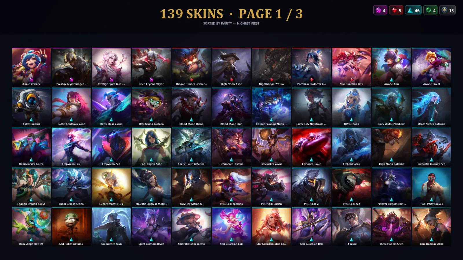 [LoL] | TR | Level 315 | Gold III | 143 Champions | 107 Skins | 65,312 BE