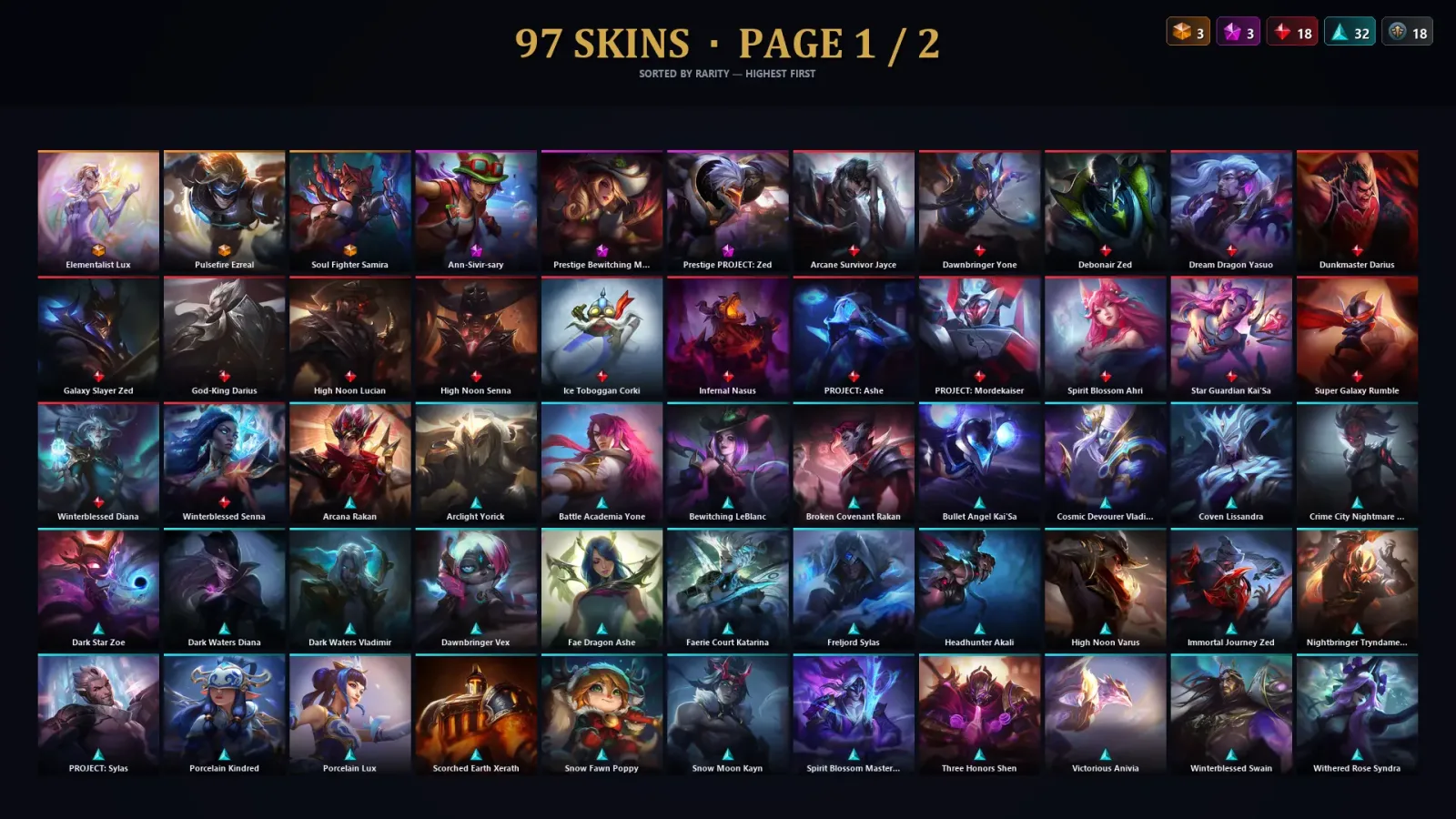 [LoL] | EUW | Level 241 | Platinum IV | 172 Champions | 97 Skins — LoL account