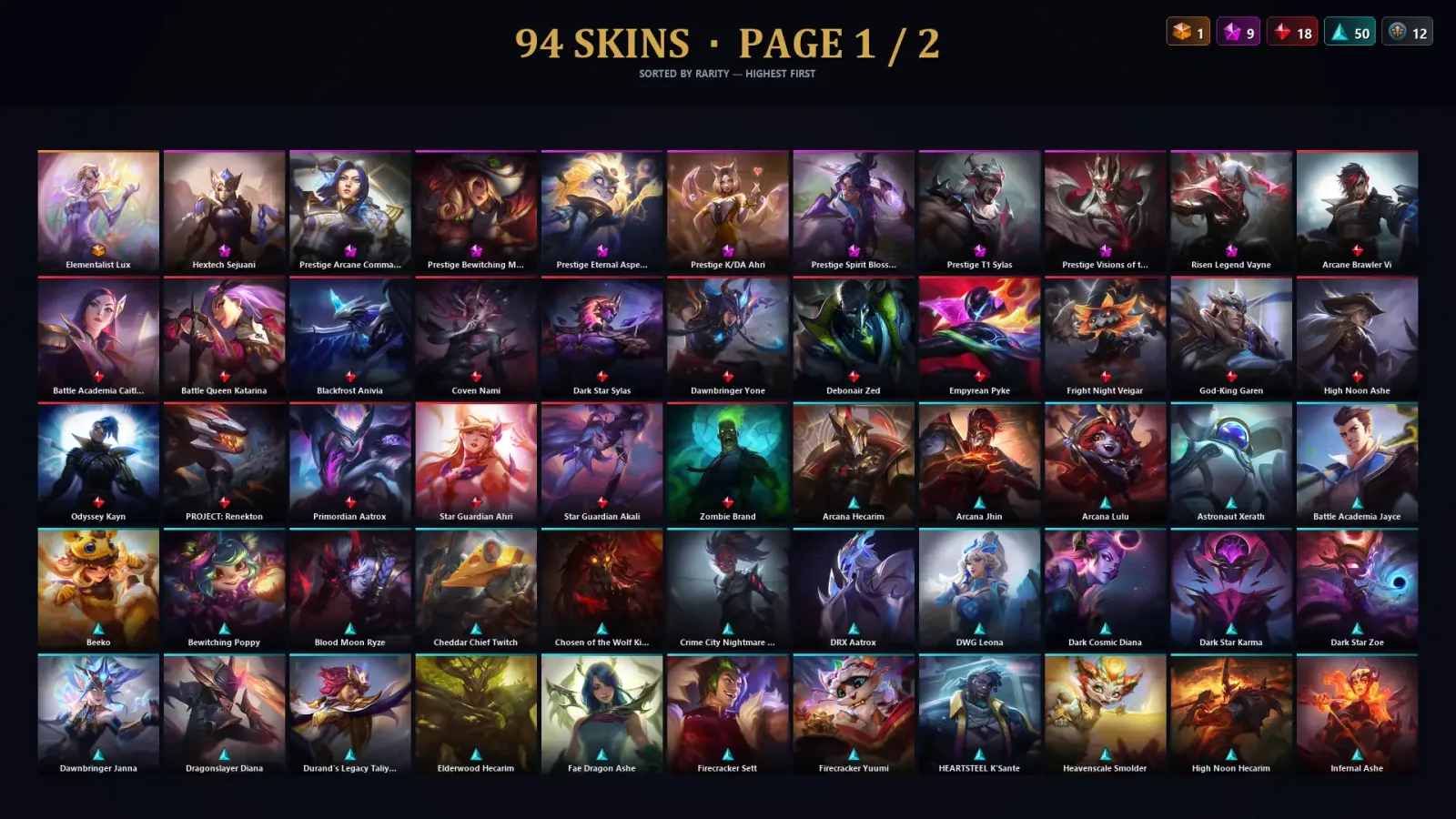 [LoL] | TR | Level 84 | Platinum I | 171 Champions | 94 Skins