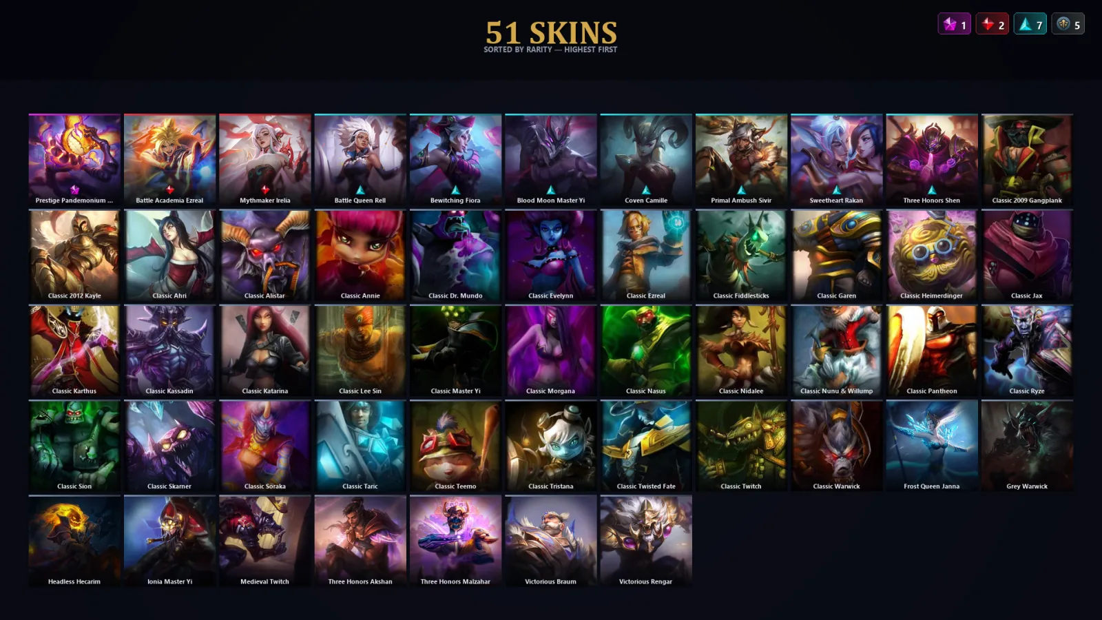 [LoL] | TR | Level 30 | Challenger | 80 Champions | 51 Skins | 25,764 BE