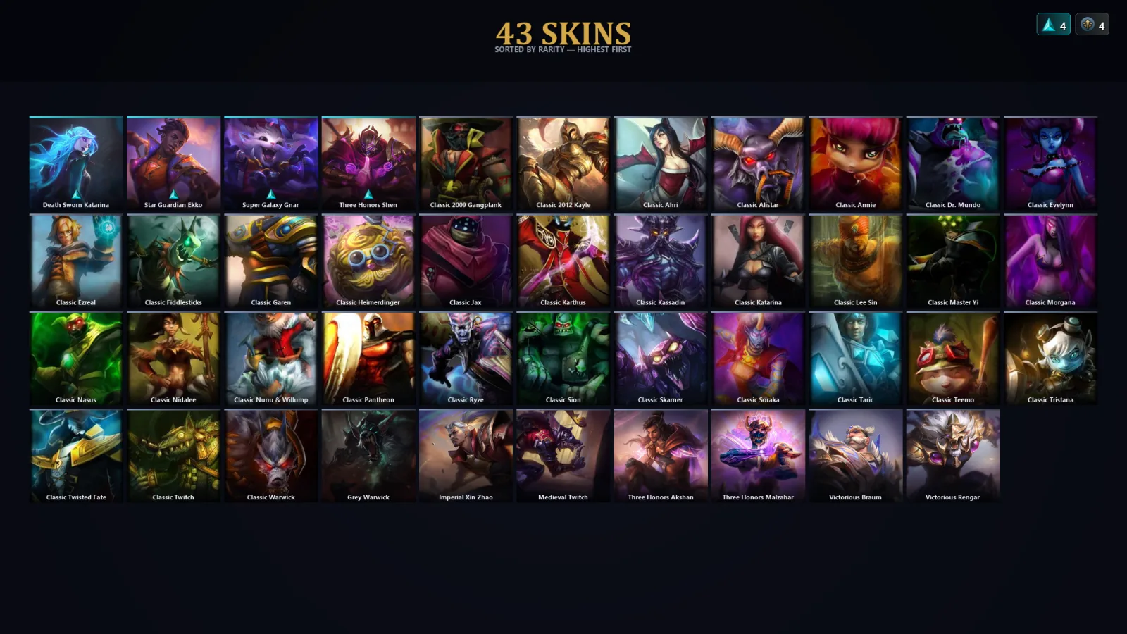 [LoL] | TR | Level 55 | Emerald IV | 69 Champions | 43 Skins