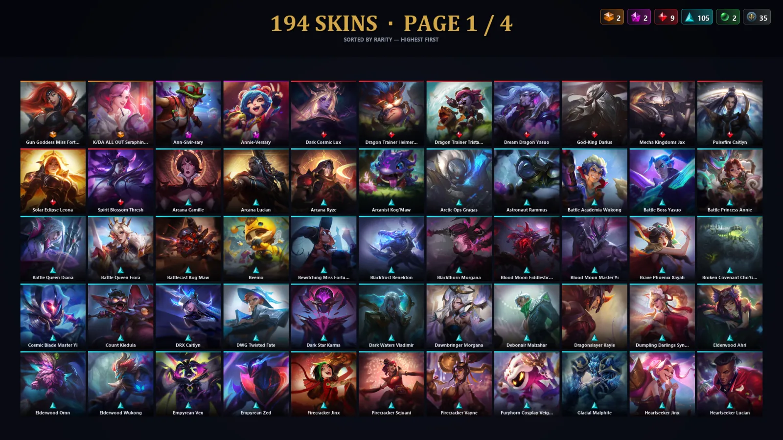 [LoL] | TR | Level 245 | Gold IV | 173 Champions | 162 Skins | 54,312 BE
