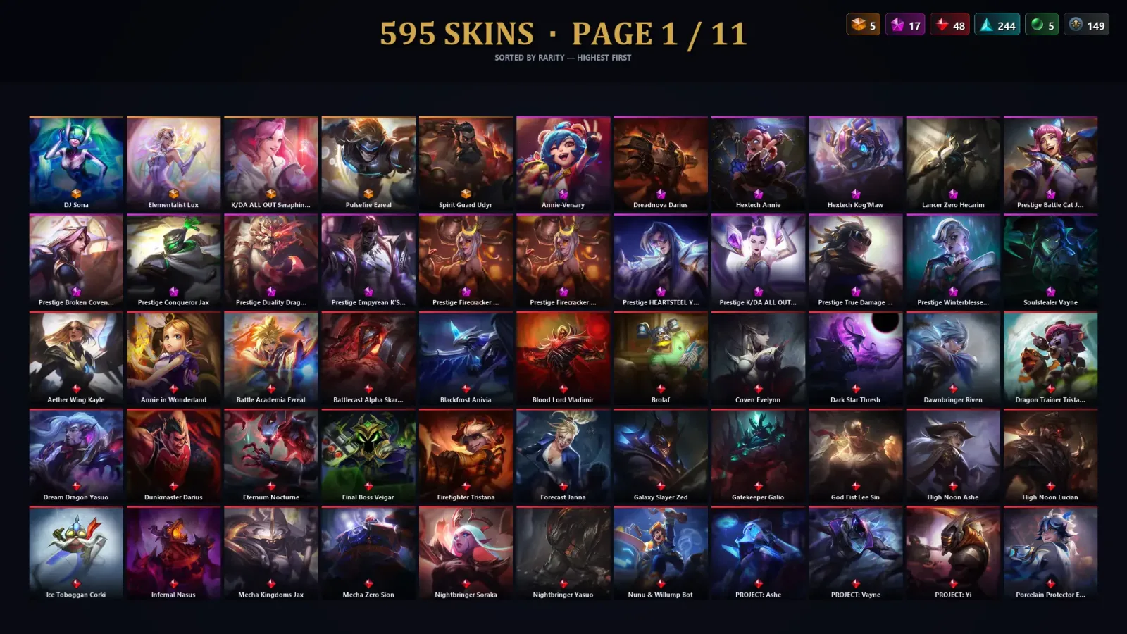 [LoL] | NA | Level 428 | 168 Champions | 595 Skins | 67,637 BE — LoL account