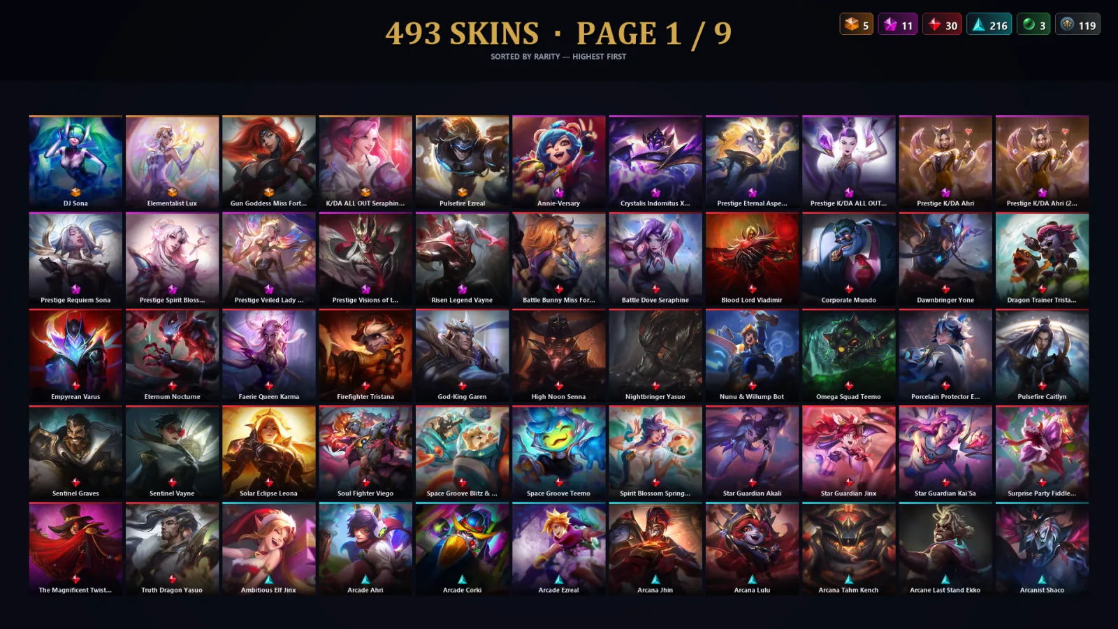 [LoL] | EUW | Level 500 | 173 Champions | 461 Skins | 38,393 BE