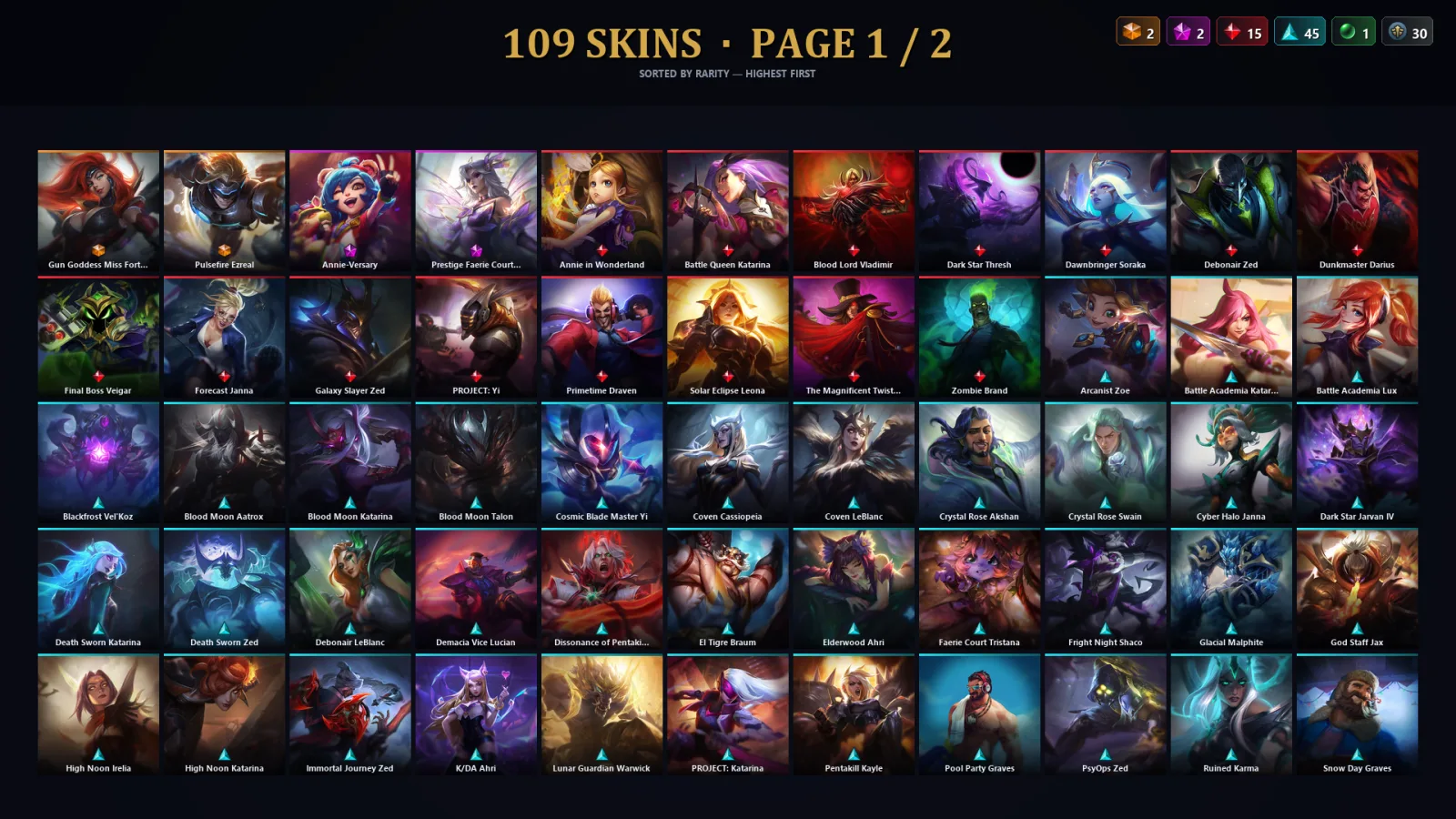 [LoL] | TR | Level 326 | Gold IV | 127 Champions | 109 Skins