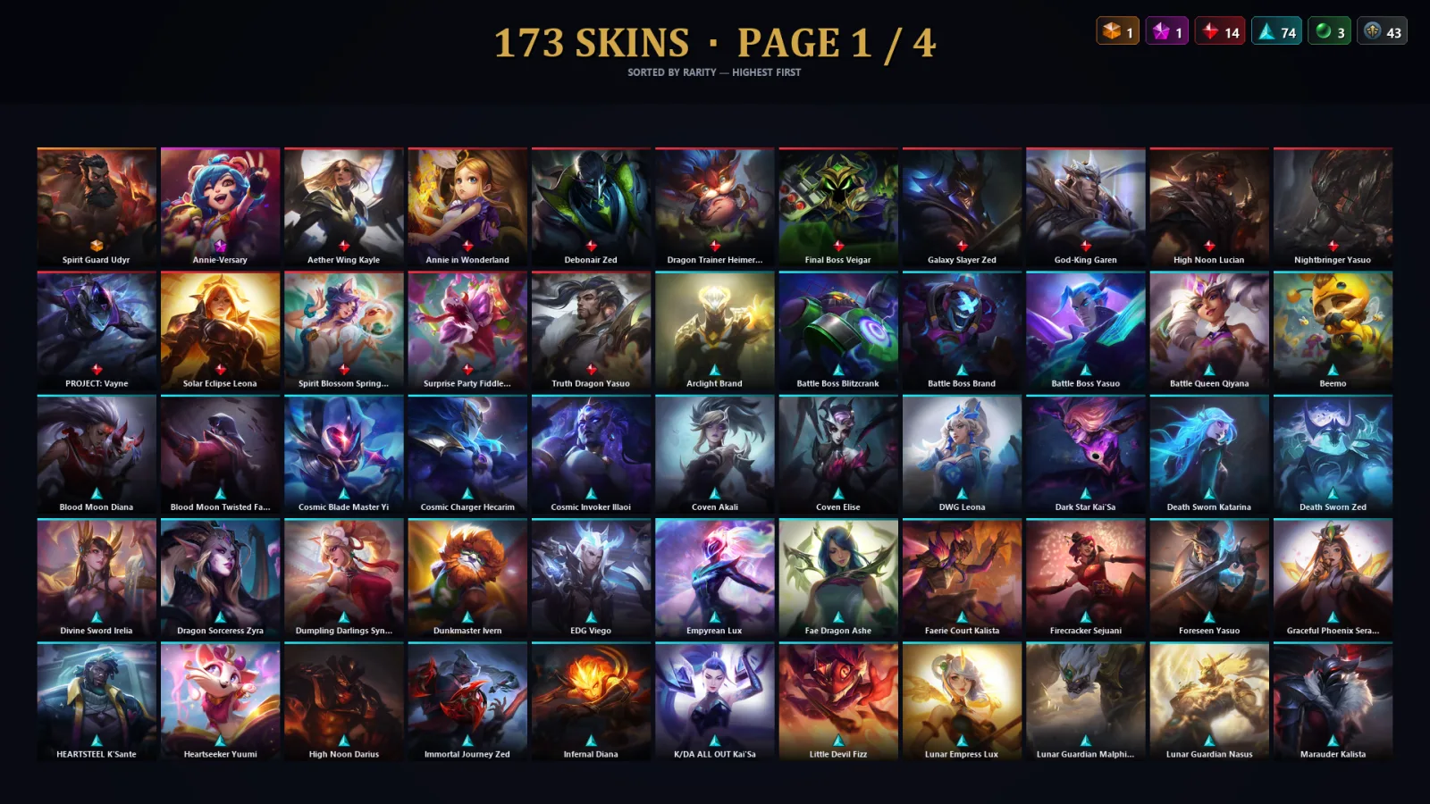 [LoL] | TR | Level 500 | Platinum IV | 173 Champions | 173 Skins | 28,786 BE