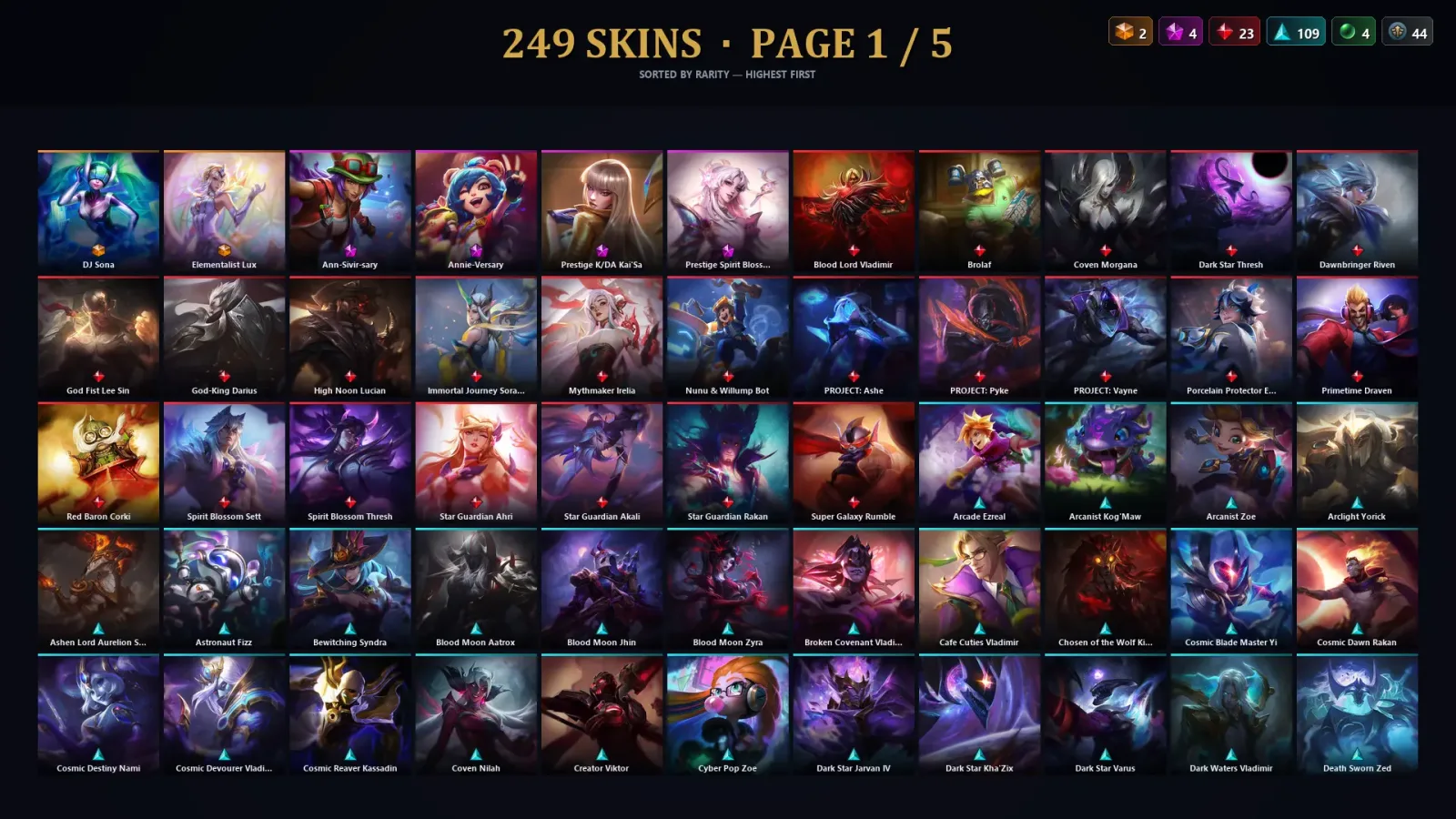 [LoL] | EUW | Level 464 | 172 Champions | 249 Skins | 42,615 BE — LoL account