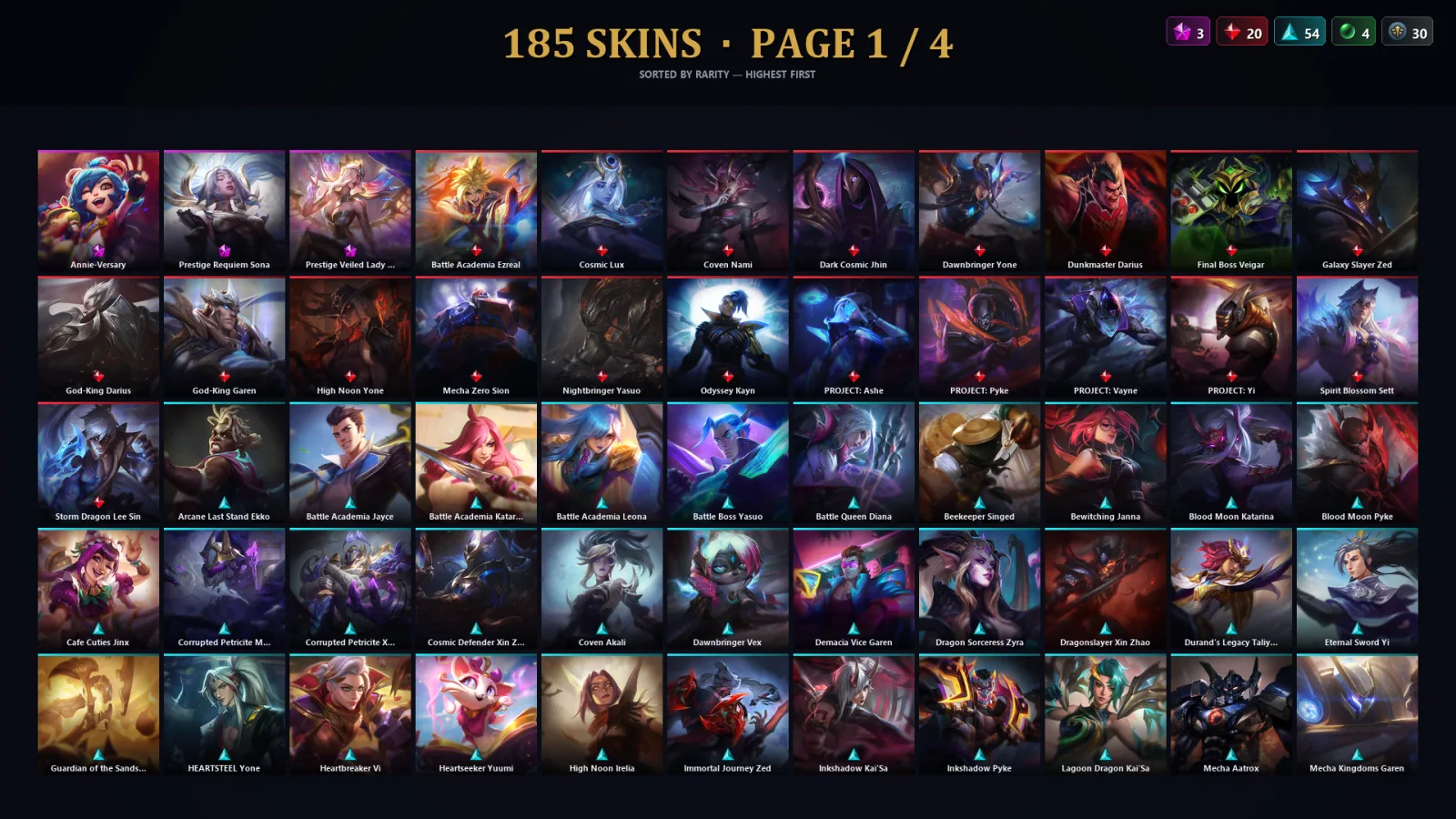 [LoL] | TR | Level 468 | Platinum I | 167 Champions | 185 Skins | 58,761 BE