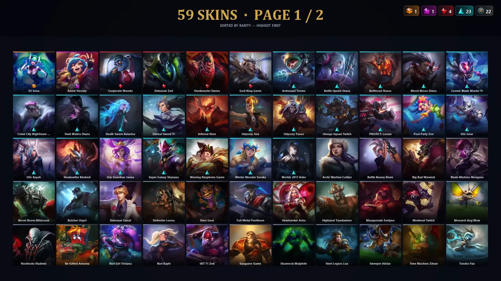 [LoL] | TR | Level 190 | 93 Champions | 59 Skins