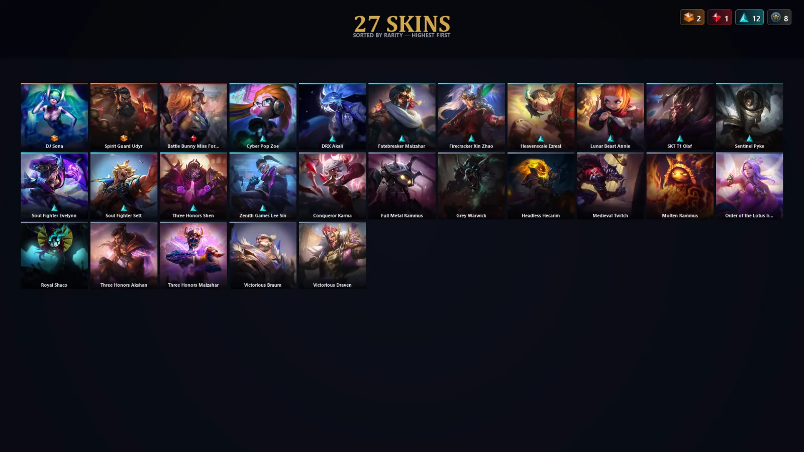 [LoL] | TR | Level 147 | Gold IV | 173 Champions | 27 Skins | 16,487 BE