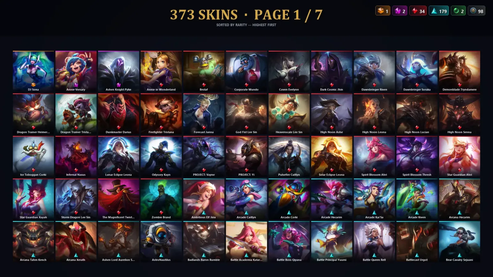 [LoL] | NA | Level 500 | 172 Champions | 373 Skins | 16,997 BE — LoL account