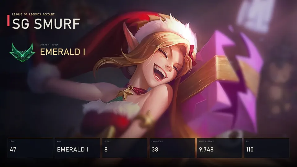 SG | Ambitious Elf Jinx | Riot Kayle | Worlds 2013 Thresh | Chosen Master Yi | Infernal Alistar | Emerald I | 8 Skin | 38 Champion — main preview