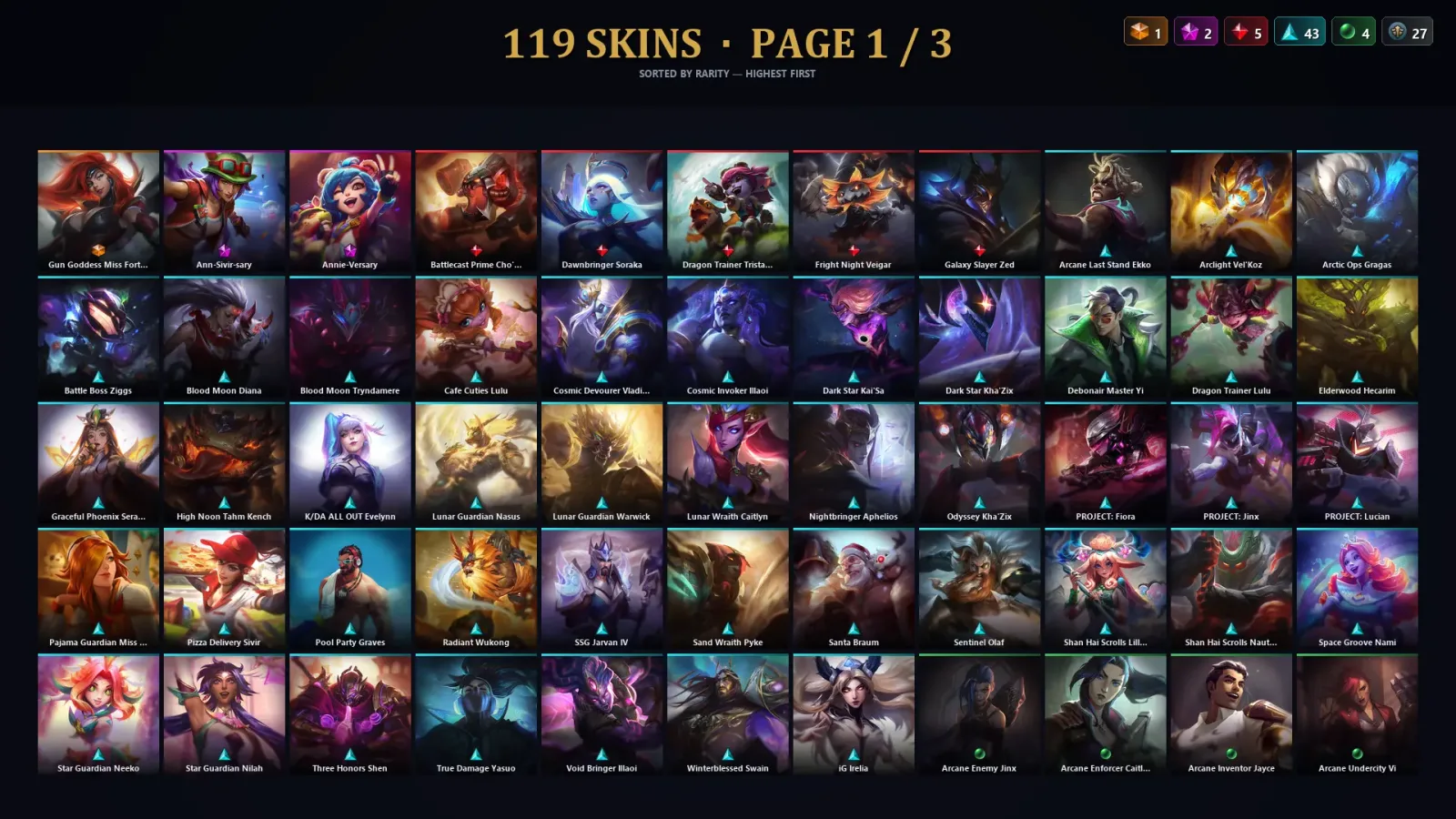 [LoL] | TR | Level 353 | Gold I | 173 Champions | 119 Skins | 72,697 BE