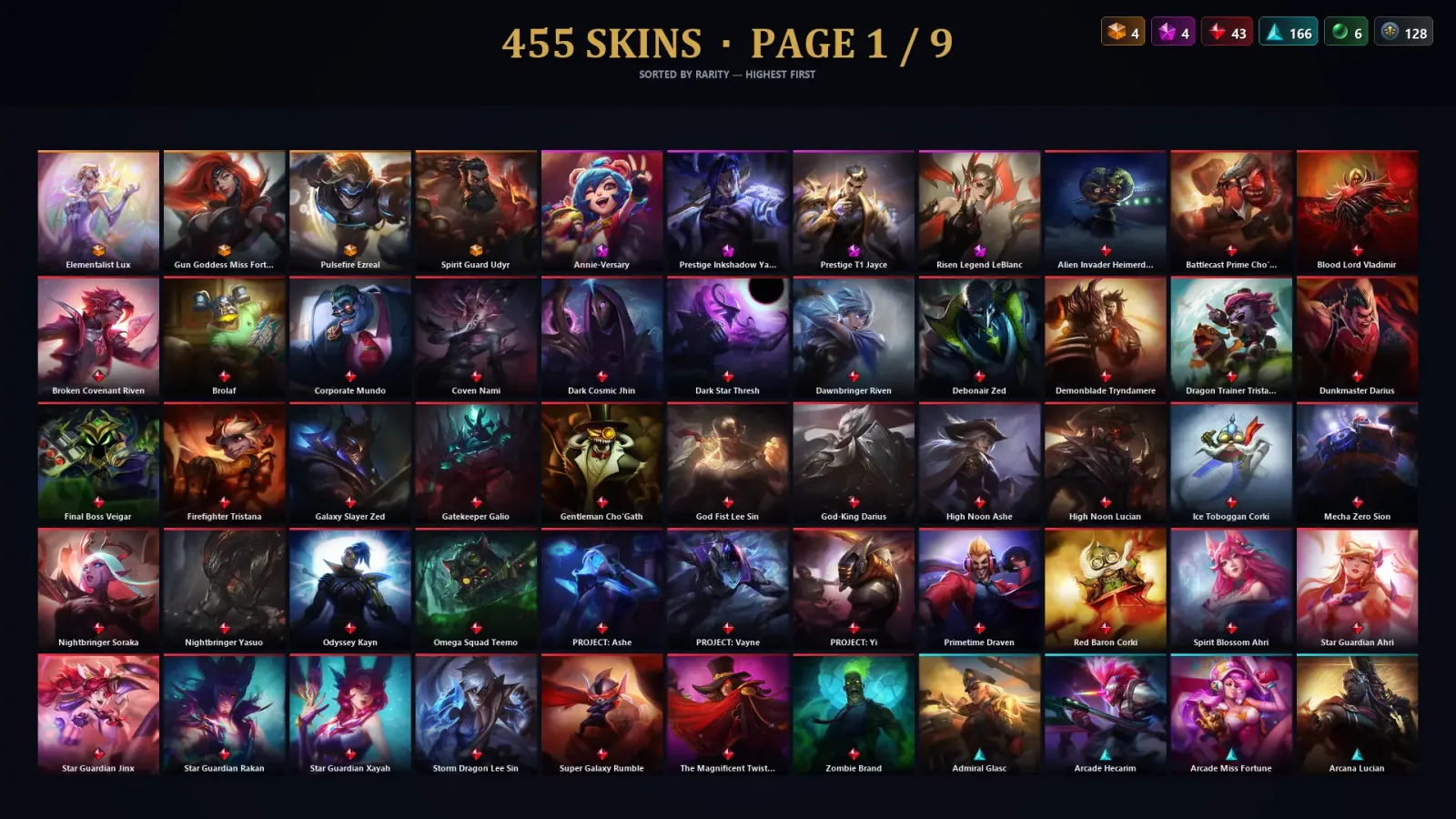[LoL] | EUW | Level 427 | 172 Champions | 455 Skins | 66,866 BE — LoL account