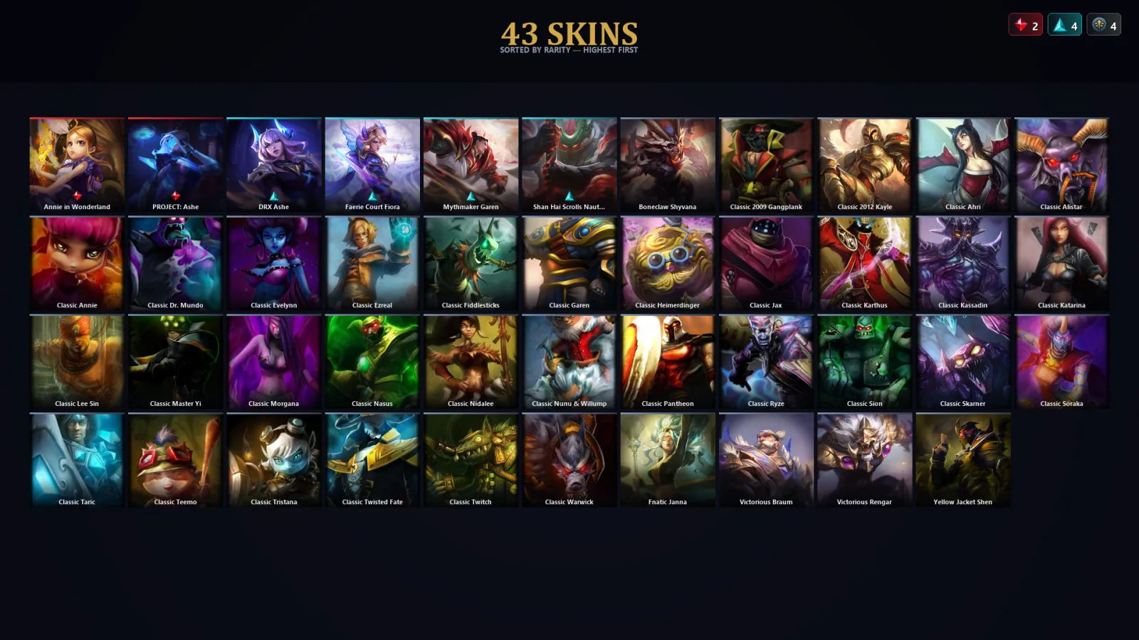 [LoL] | EUW | Level 72 | Platinum III | 92 Champions | 43 Skins | 45,087 BE