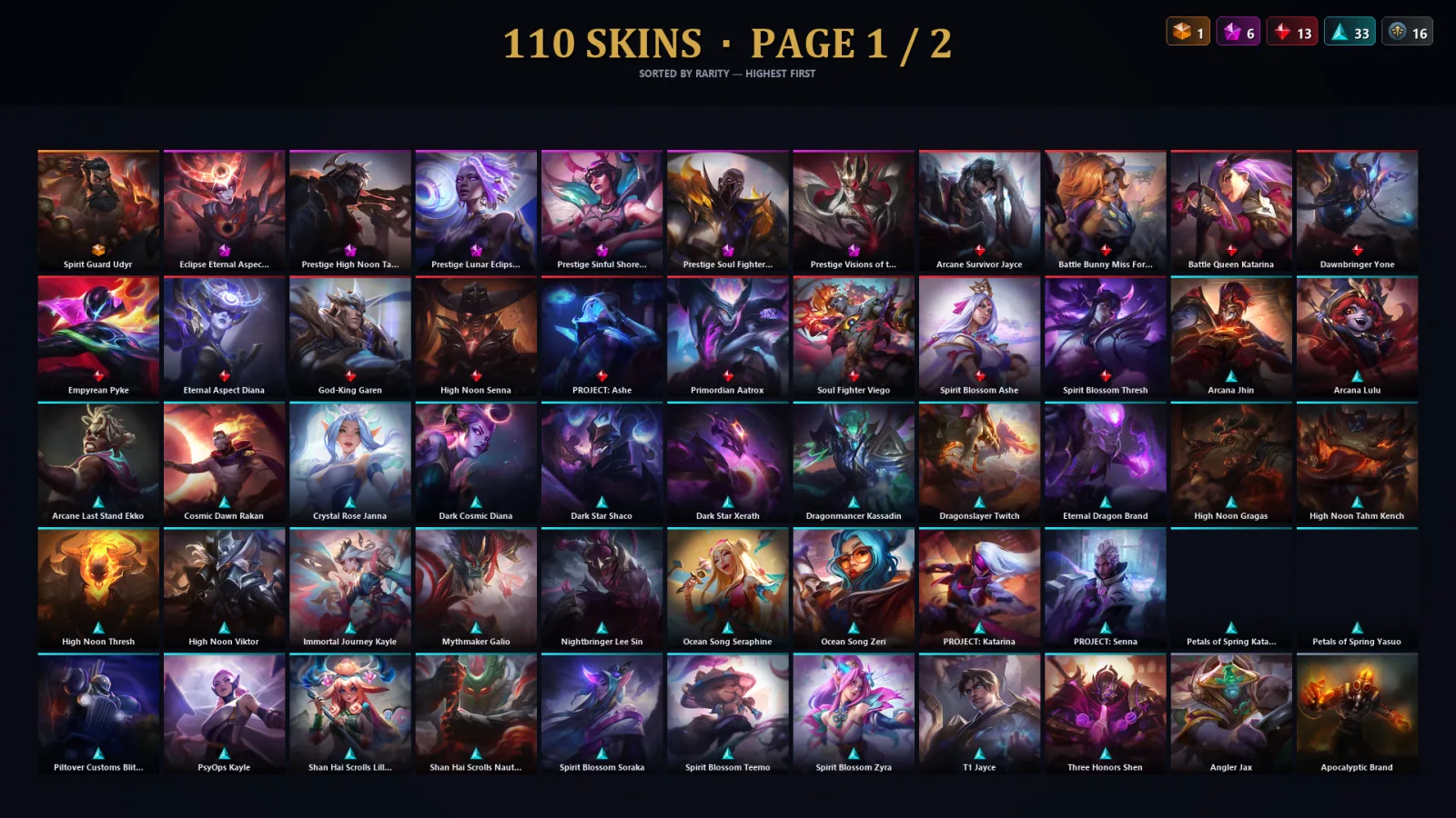 [LoL] | TR | Level 213 | 173 Champions | 110 Skins | 56,513 BE