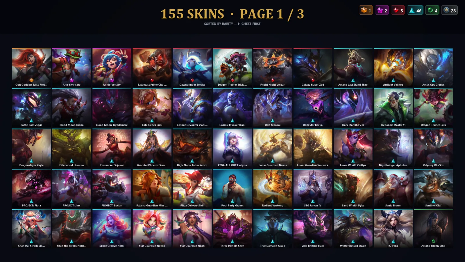 [LoL] | TR | Level 355 | Platinum IV | 173 Champions | 155 Skins | 75,787 BE