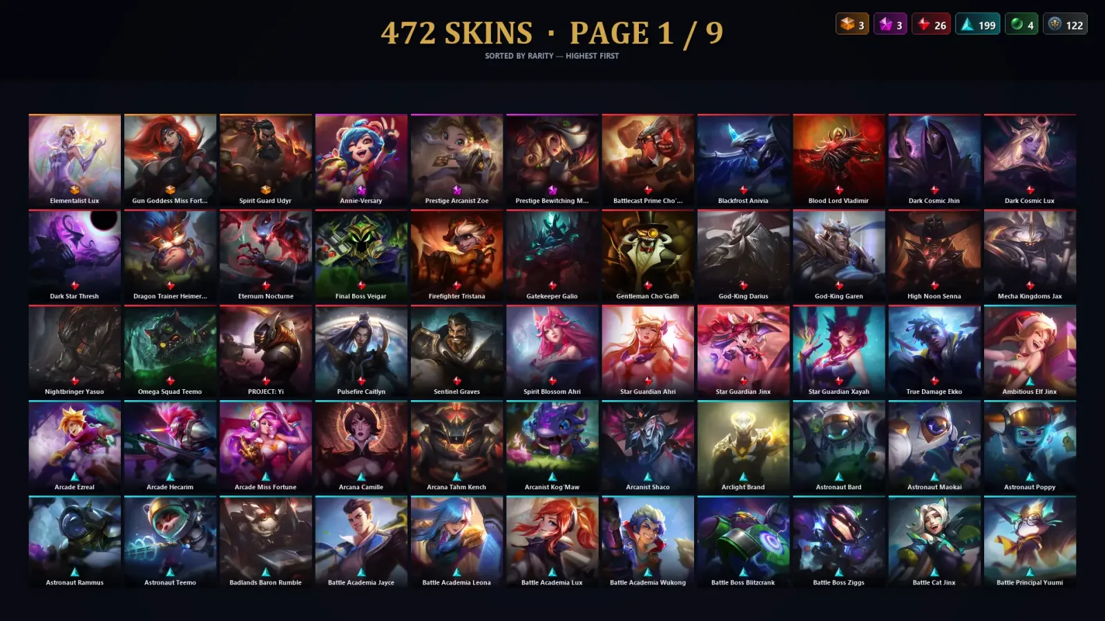 [LoL] | EUW | Level 500 | 166 Champions | 472 Skins — LoL account