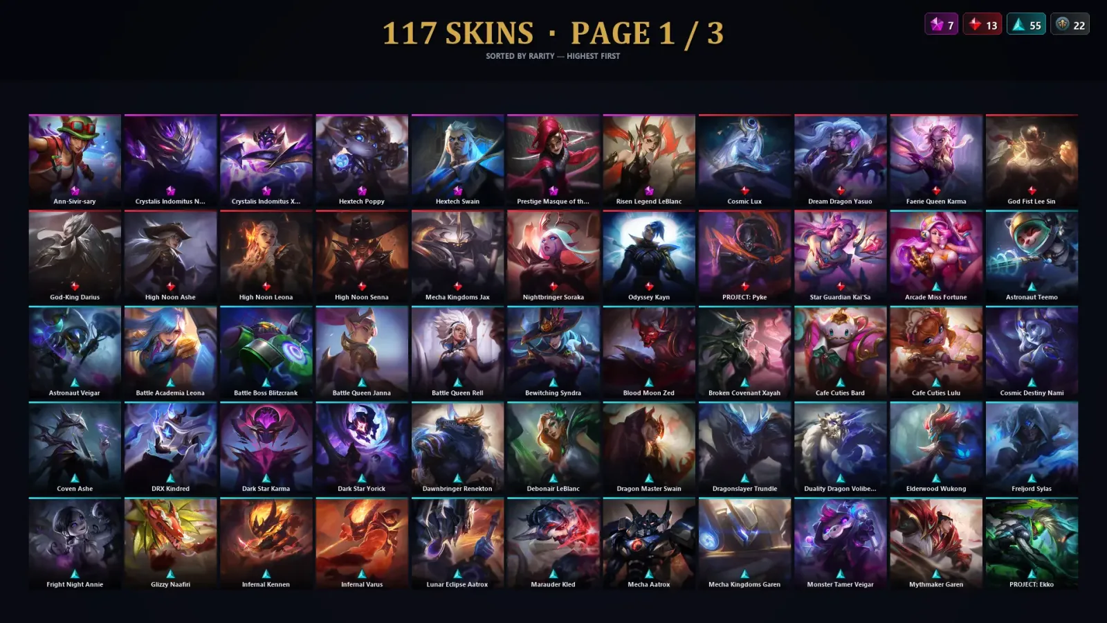 [LoL] | TR | Level 181 | 139 Champions | 117 Skins | 22,041 BE — LoL account
