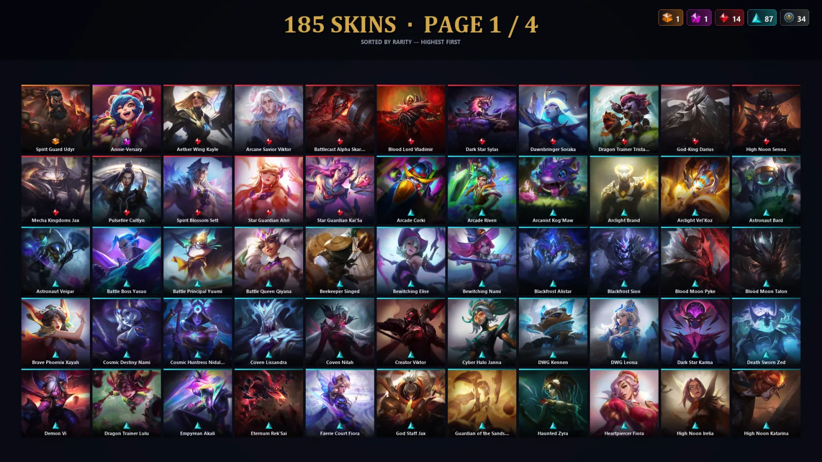 [LoL] | EUW | Level 500 | Diamond II | 173 Champions | 185 Skins | 54,647 BE