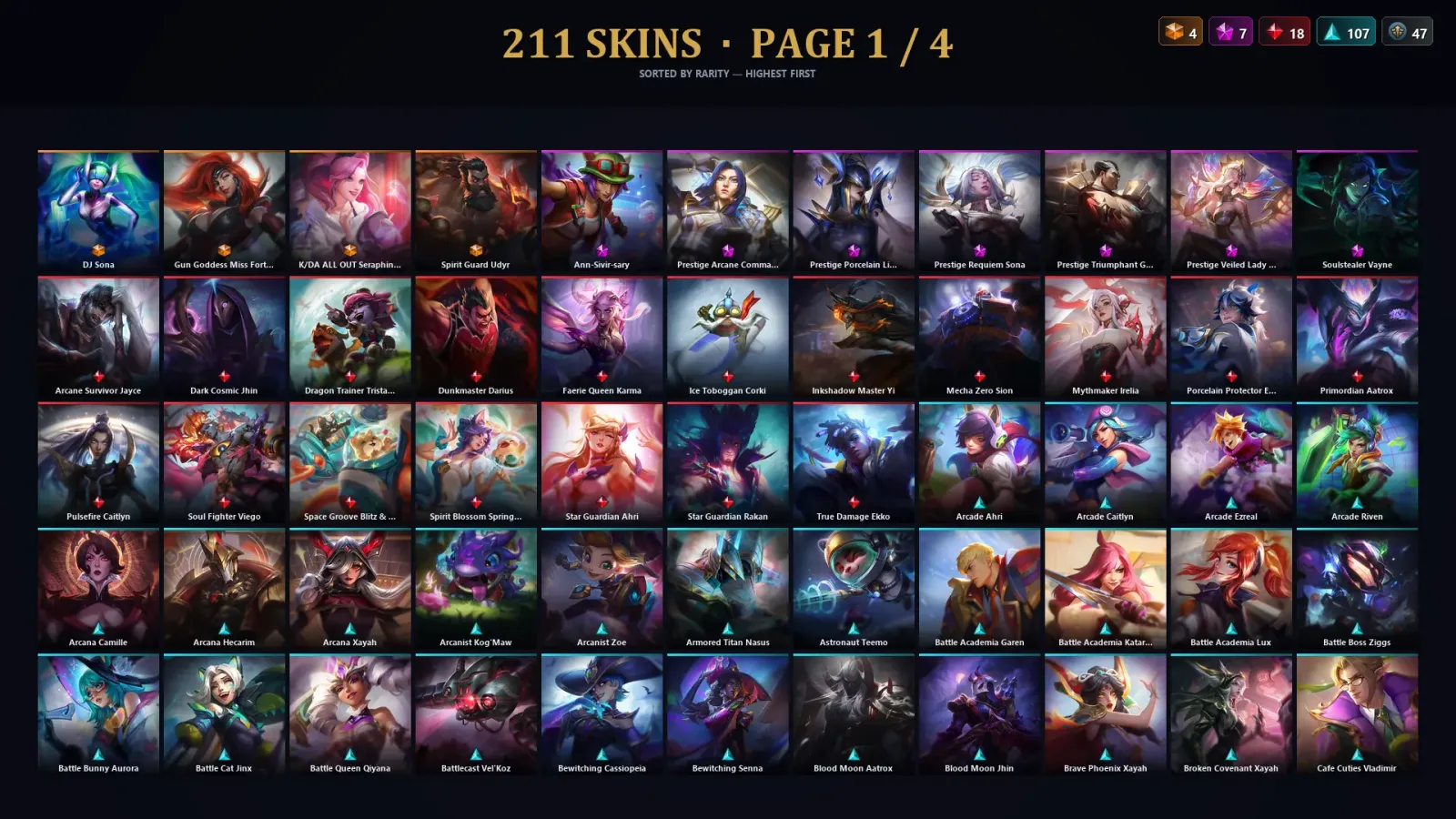 [LoL] | NA | Level 474 | 172 Champions | 211 Skins | 64,593 BE — LoL account