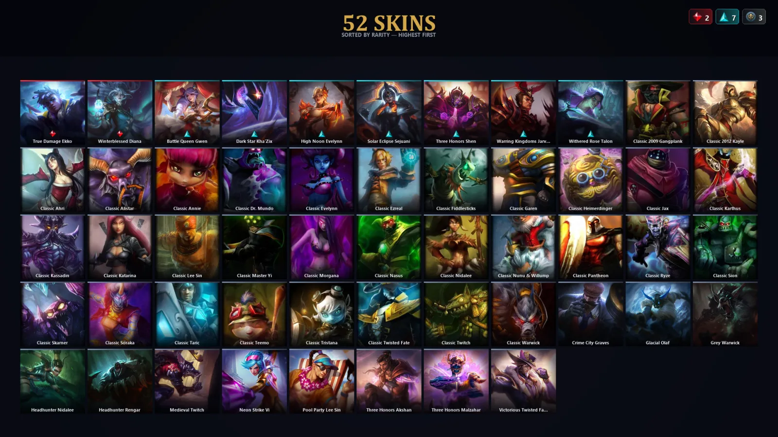 [LoL] | TR | Level 44 | Platinum III | 82 Champions | 52 Skins